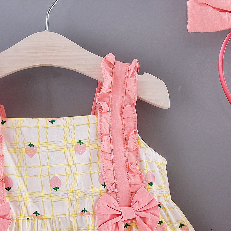 3-piece Baby Strappy Dresses, Solid Shorts and Hairband Set